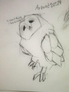 An owl tilting their head saying "u dont think i look cute?"